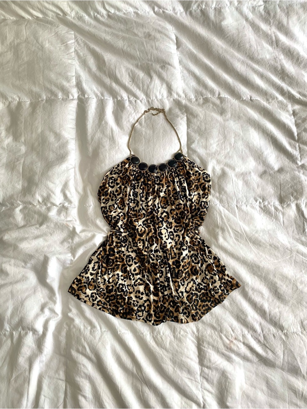 Windsor Leopard Print Jewel Chain Halter Top